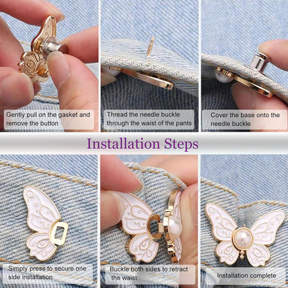 🦋 No-Sew Butterfly Jean Clips – Instant Waist Adjuster for Jeans, Skirts & More 👖✨