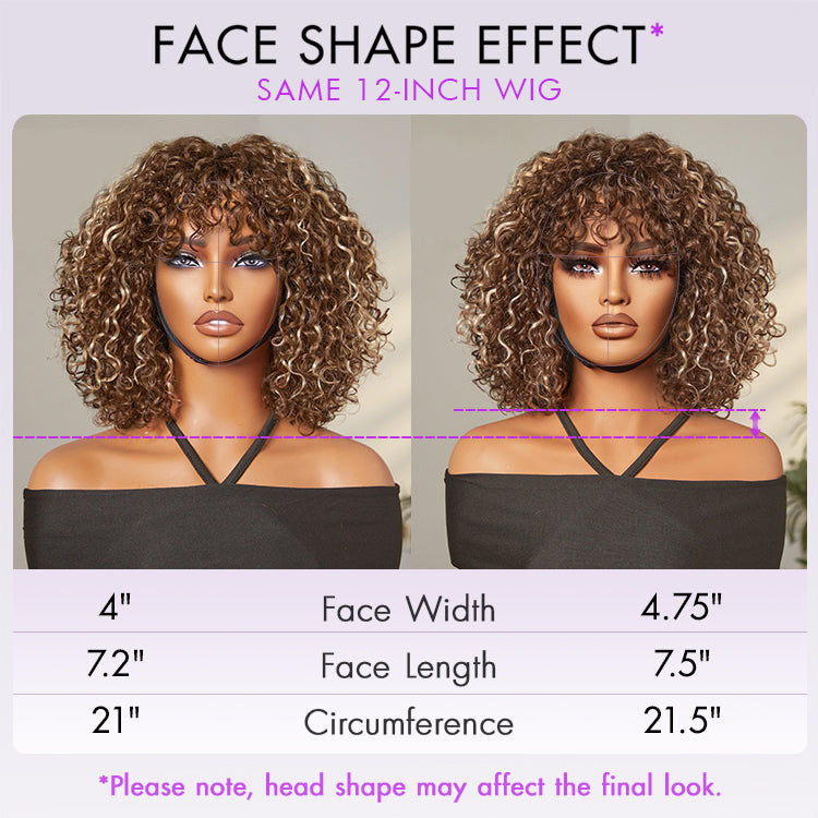 🔥Beginner Friendly Water Wave Minimalist Lace Glueless Short Curly Wig with Bangs