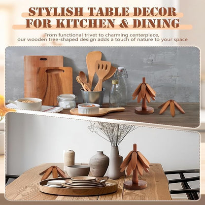 Natural Wood Tree-Shaped Folding Coaster & Decoration Set
